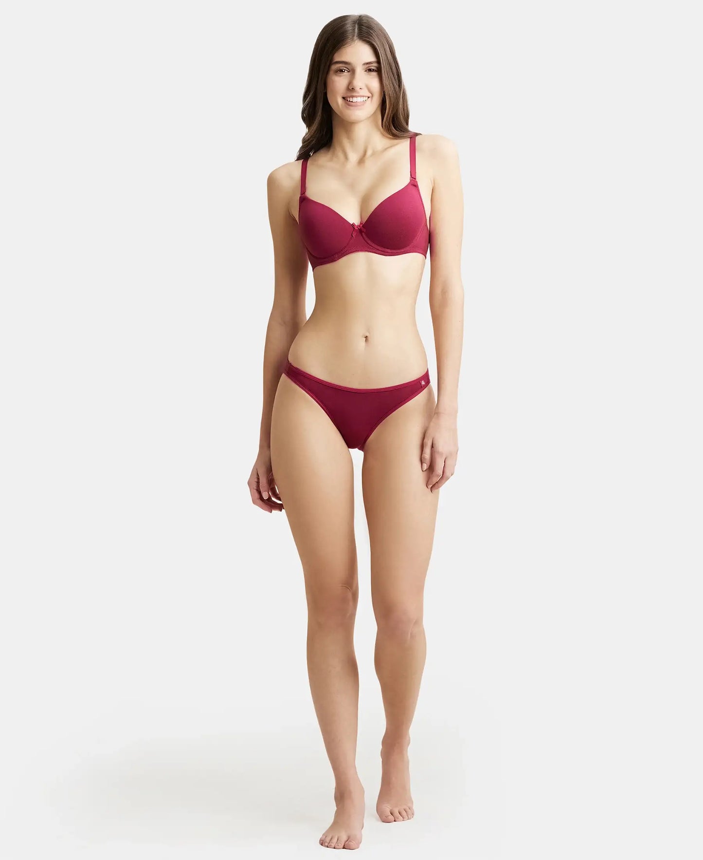 Super Combed Cotton Elastane Low Waist Bikini With Concealed Waistband and StayFresh Treatment - Beet Red-4