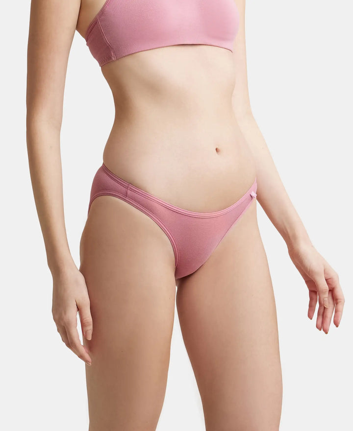 Super Combed Cotton Elastane Low Waist Bikini With Concealed Waistband and StayFresh Treatment - Heather Rose-2