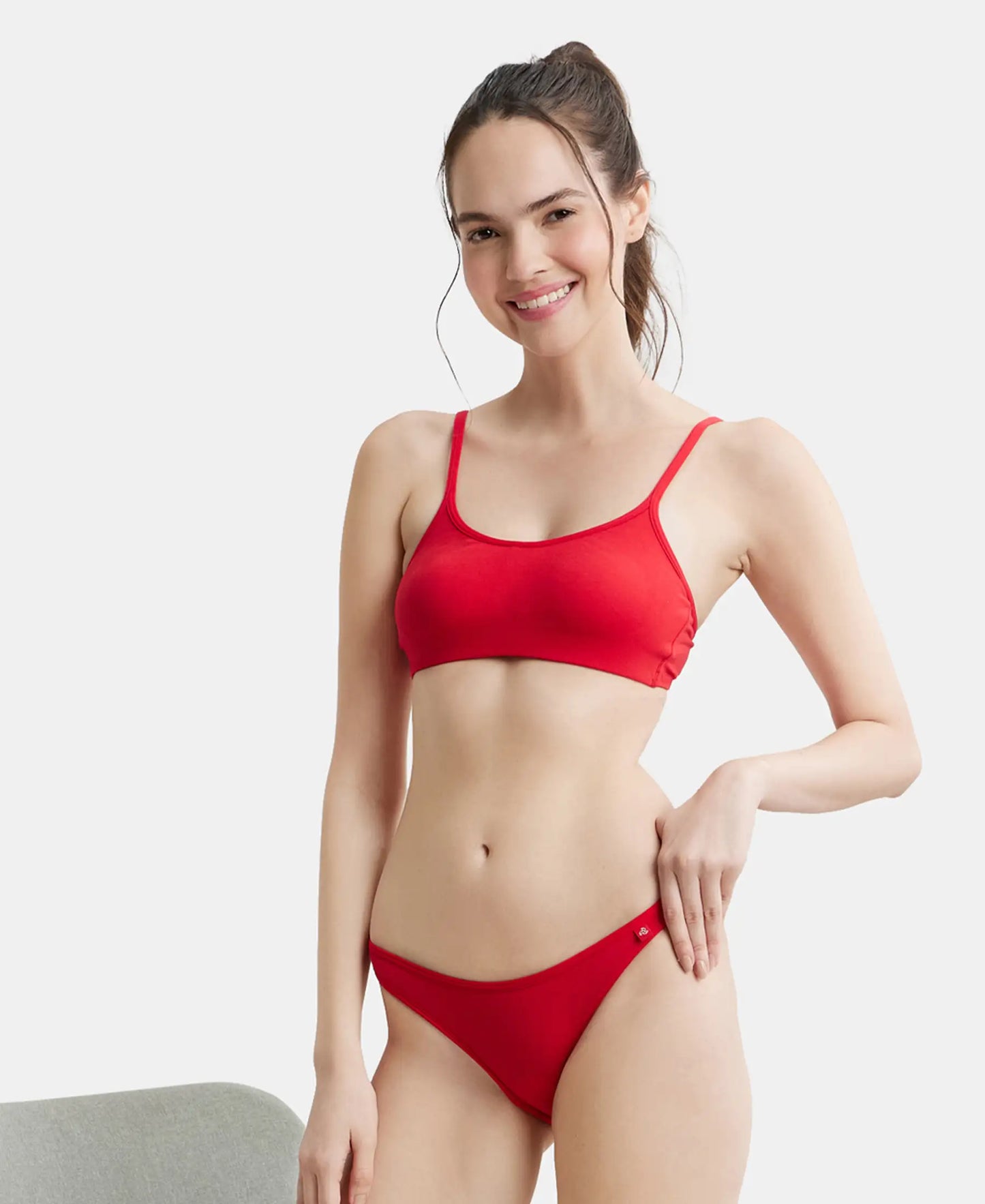 Super Combed Cotton Elastane Low Waist Bikini With Concealed Waistband and StayFresh Treatment - Sangria Red-5