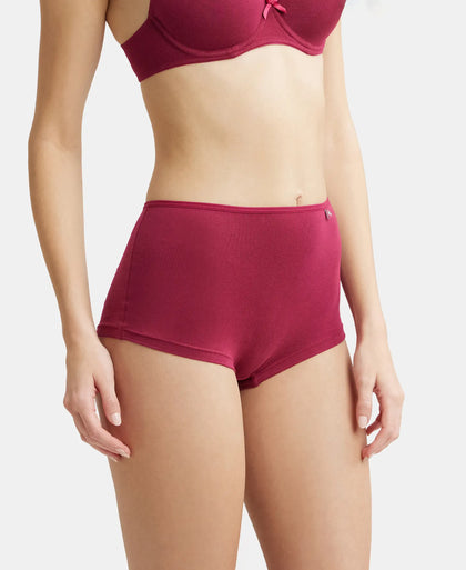 High Coverage Super Combed Cotton Elastane Boy Leg With Concealed Waistband and StayFresh Treatment - Beet Red-2