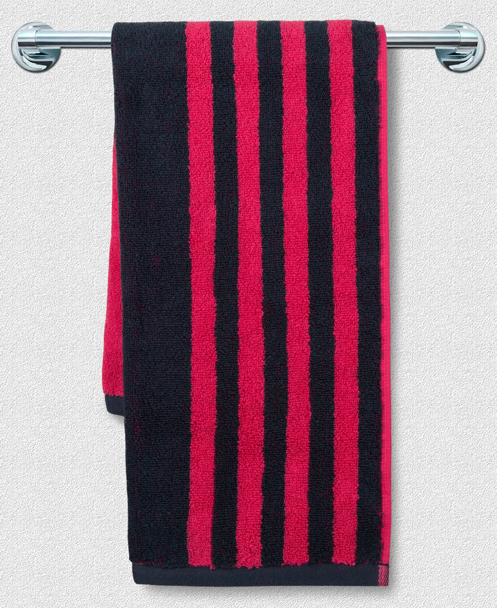 Cotton Terry Ultrasoft and Durable Striped Gym Towel - Ruby-4