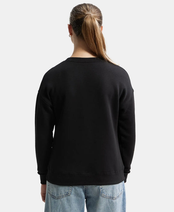 Super Combed Cotton Rich Fleece Fabric Printed Sweatshirt with Drop Shoulder Styling - Black-3