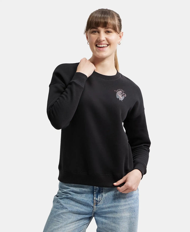 Super Combed Cotton Rich Fleece Fabric Printed Sweatshirt with Drop Shoulder Styling - Black-5