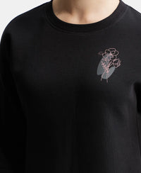 Super Combed Cotton Rich Fleece Fabric Printed Sweatshirt with Drop Shoulder Styling - Black-6