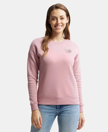 Super Combed Cotton Rich Fleece Fabric Printed Sweatshirt with Drop Shoulder Styling - Lilas-5