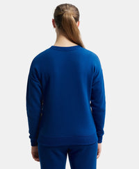 Super Combed Cotton Rich Fleece Fabric Printed Sweatshirt with Drop Shoulder Styling - Navy Peony-3