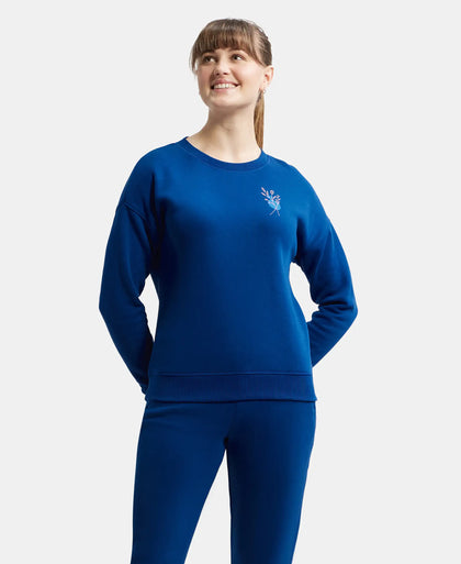 Super Combed Cotton Rich Fleece Fabric Printed Sweatshirt with Drop Shoulder Styling - Navy Peony-6
