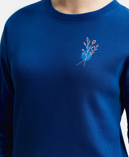 Super Combed Cotton Rich Fleece Fabric Printed Sweatshirt with Drop Shoulder Styling - Navy Peony-7