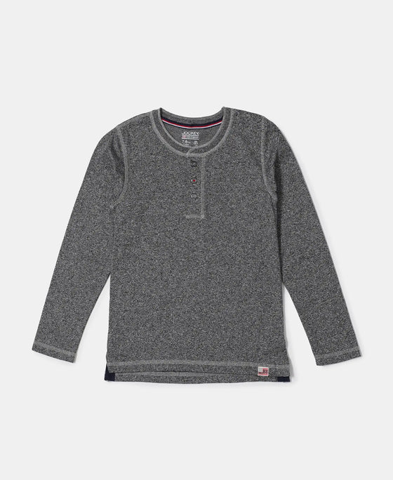 Super Combed Cotton Rich Graphic Printed Full Sleeve Henley T-Shirt - Black Grindle-1