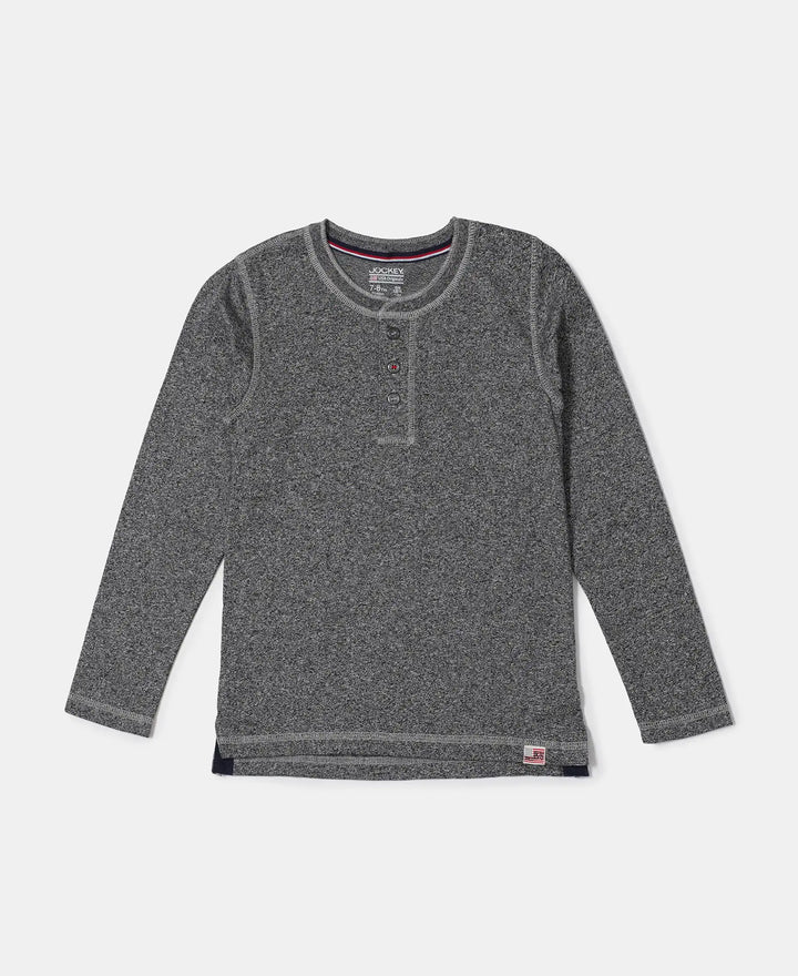 Super Combed Cotton Rich Graphic Printed Full Sleeve Henley T-Shirt - Black Grindle-1