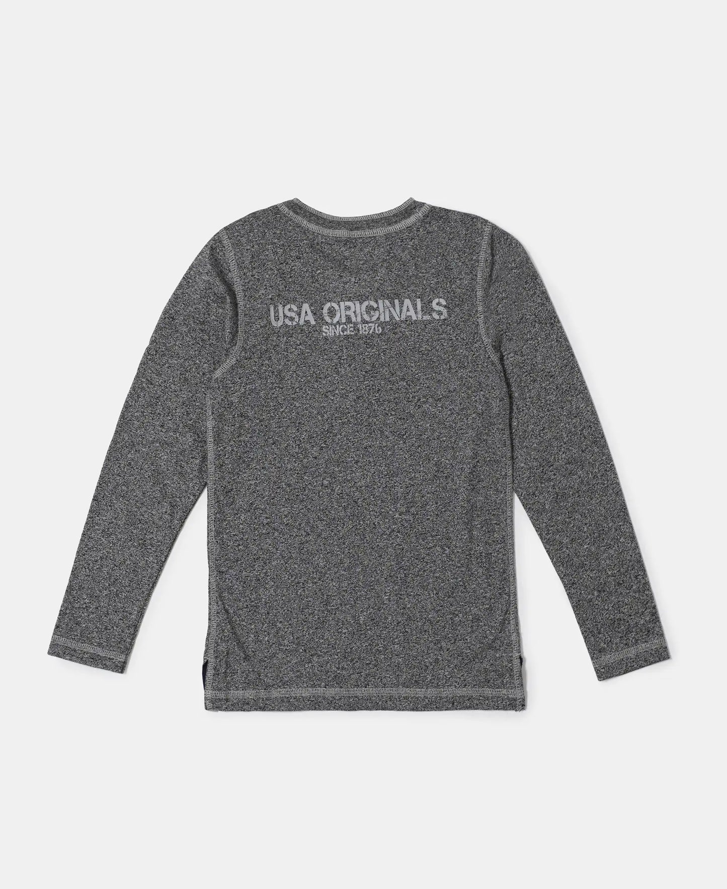 Super Combed Cotton Rich Graphic Printed Full Sleeve Henley T-Shirt - Black Grindle-2