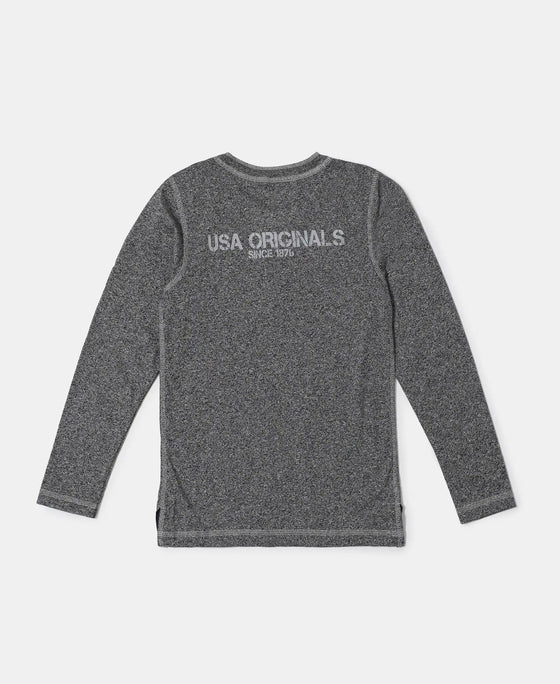 Super Combed Cotton Rich Graphic Printed Full Sleeve Henley T-Shirt - Black Grindle-2
