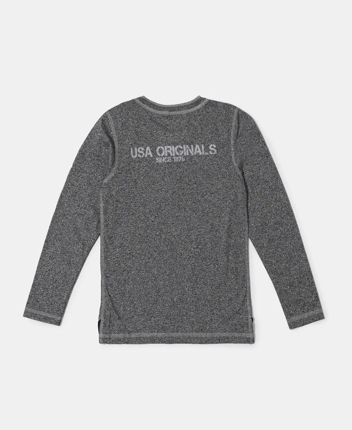 Super Combed Cotton Rich Graphic Printed Full Sleeve Henley T-Shirt - Black Grindle-2