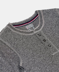Super Combed Cotton Rich Graphic Printed Full Sleeve Henley T-Shirt - Black Grindle-3