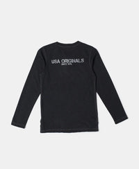 Super Combed Cotton Rich Graphic Printed Full Sleeve Henley T-Shirt - Black Melange-2