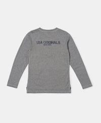 Super Combed Cotton Rich Graphic Printed Full Sleeve Henley T-Shirt - Grey Melange-2