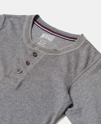 Super Combed Cotton Rich Graphic Printed Full Sleeve Henley T-Shirt - Grey Melange-3