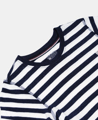Super Combed Cotton Rich Striped Full Sleeve T-Shirt - Ink Blue Melange & White-3