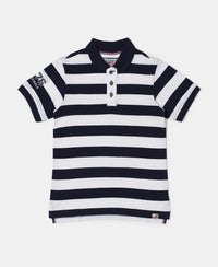 Super Combed Cotton Rich Half Sleeve Striped Polo T-Shirt - Navy & White-1