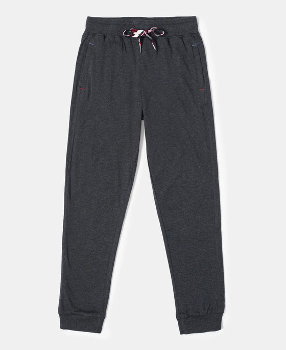 Super Combed Cotton Rich Joggers with Ribbed Cuff Hem - Black Melange-1