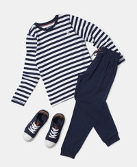 Super Combed Cotton Rich Joggers with Ribbed Cuff Hem - Ink Blue Melange-4