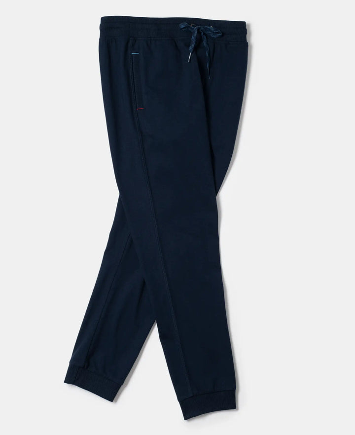 Super Combed Cotton Rich Joggers with Ribbed Cuff Hem - Navy-4