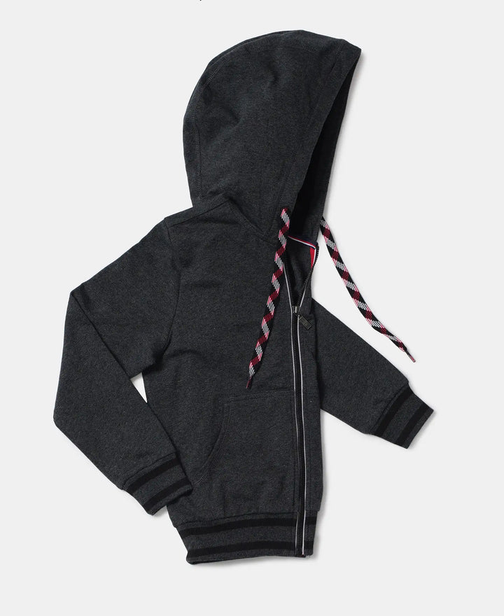 Super Combed Cotton French Terry Hoodie Jacket - True Black Melange-5