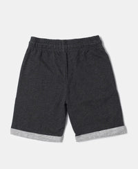 Super Combed Cotton Rich French Terry Graphic Printed Shorts with Turn Up Hem Styling - Black Melange-2