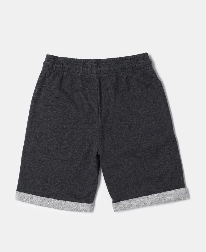 Super Combed Cotton Rich French Terry Graphic Printed Shorts with Turn Up Hem Styling - Black Melange-2