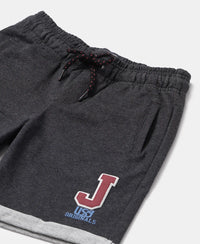 Super Combed Cotton Rich French Terry Graphic Printed Shorts with Turn Up Hem Styling - Black Melange-3