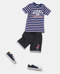 Super Combed Cotton Rich French Terry Graphic Printed Shorts with Turn Up Hem Styling - Black Melange-4