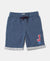 Super Combed Cotton Rich French Terry Graphic Printed Shorts with Turn Up Hem Styling - Insignia Blue Melange-1