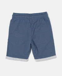 Super Combed Cotton Rich French Terry Graphic Printed Shorts with Turn Up Hem Styling - Insignia Blue Melange-2