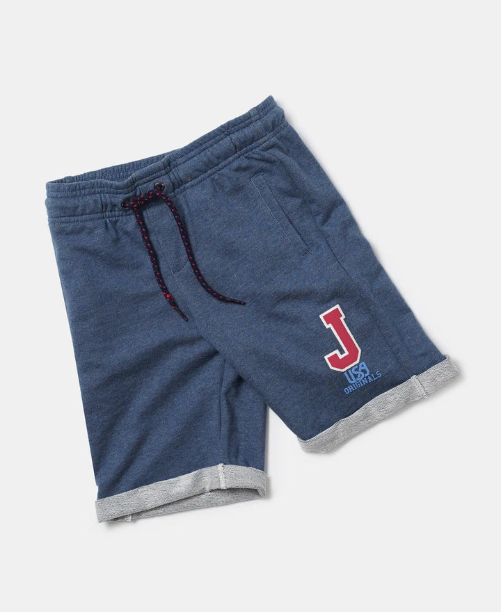 Super Combed Cotton Rich French Terry Graphic Printed Shorts with Turn Up Hem Styling - Insignia Blue Melange-5