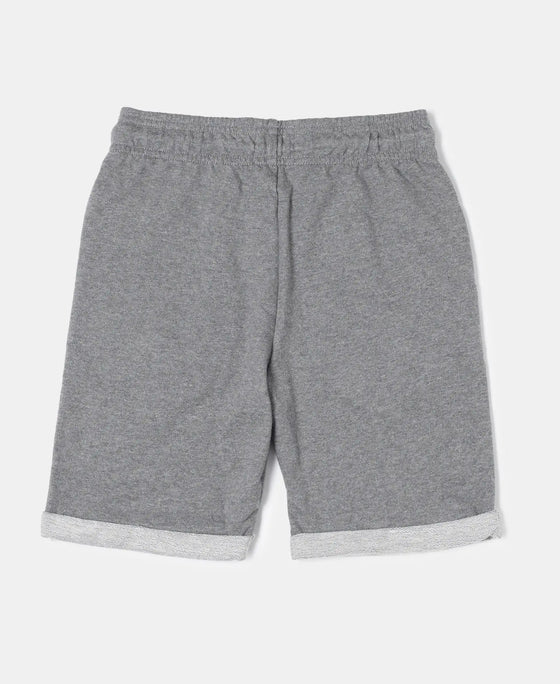 Super Combed Cotton Rich French Terry Graphic Printed Shorts with Turn Up Hem Styling - Steel Grey Melange-2
