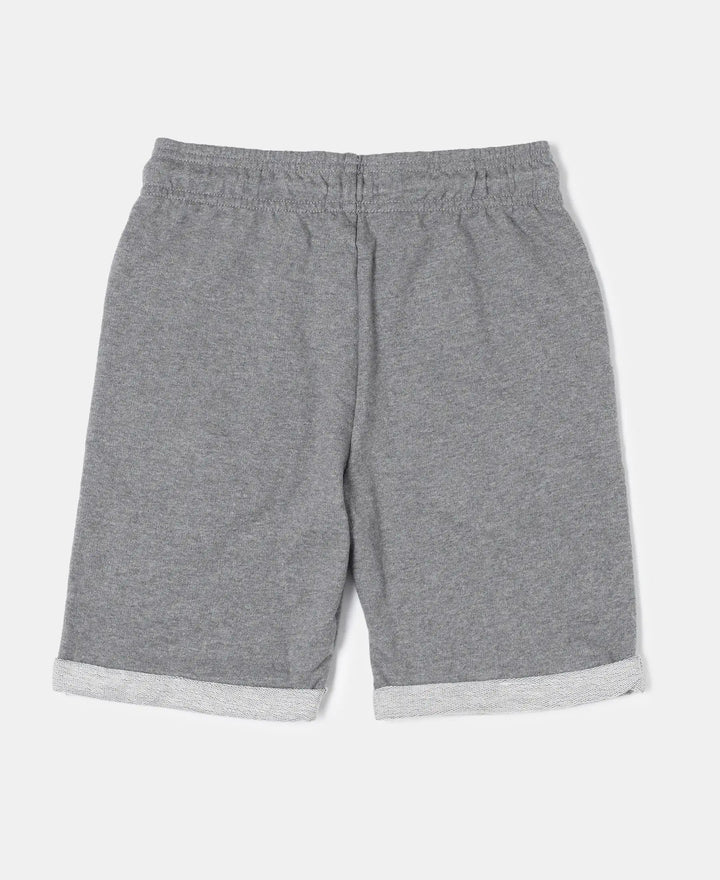 Super Combed Cotton Rich French Terry Graphic Printed Shorts with Turn Up Hem Styling - Steel Grey Melange-2