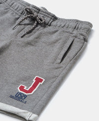 Super Combed Cotton Rich French Terry Graphic Printed Shorts with Turn Up Hem Styling - Steel Grey Melange-3