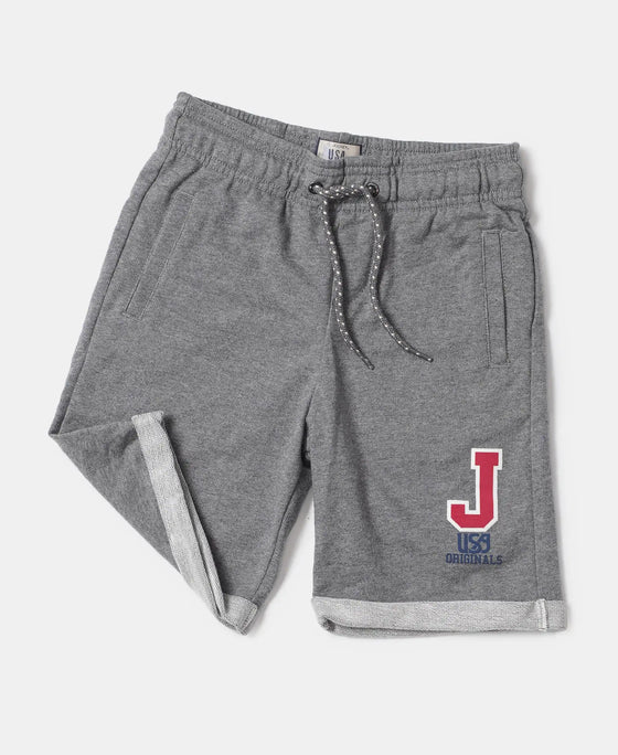 Super Combed Cotton Rich French Terry Graphic Printed Shorts with Turn Up Hem Styling - Steel Grey Melange-5