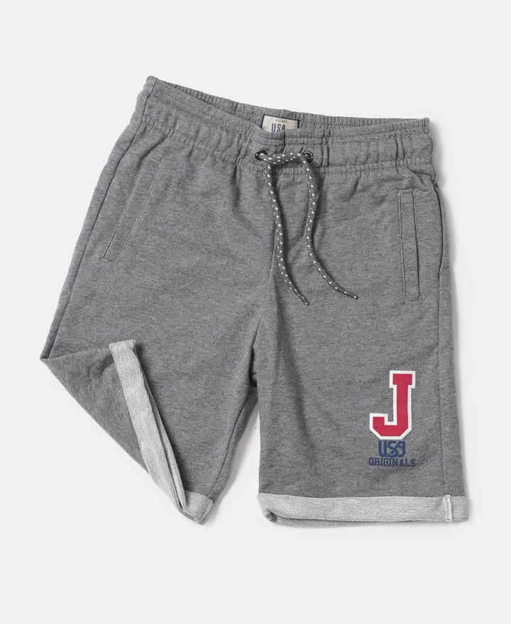 Super Combed Cotton Rich French Terry Graphic Printed Shorts with Turn Up Hem Styling - Steel Grey Melange-5