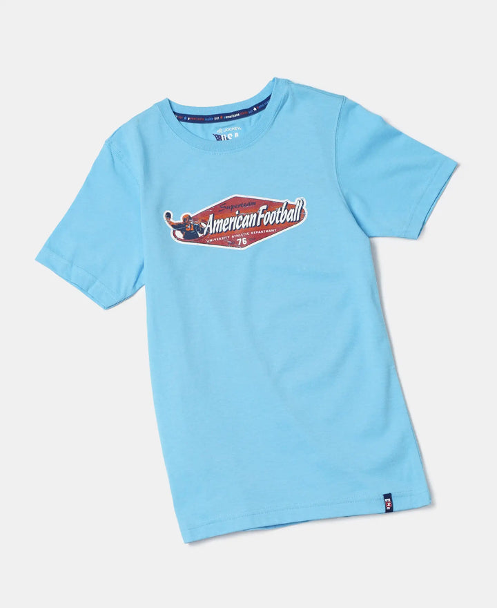 Super Combed Cotton Graphic Printed Half Sleeve T-Shirt - Alaskan Blue Printed-5