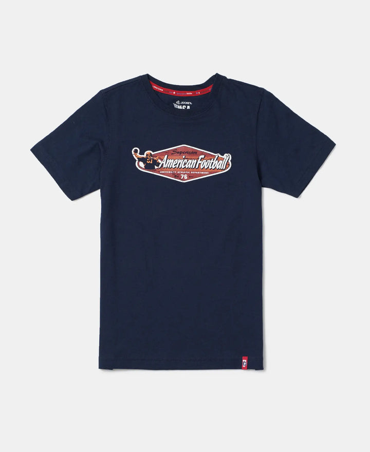 Super Combed Cotton Graphic Printed Half Sleeve T-Shirt - Navy Printed-1
