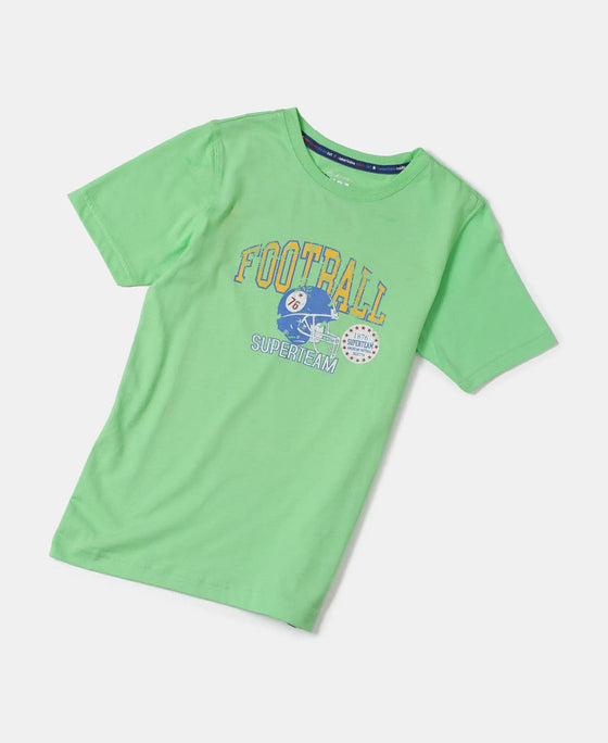 Super Combed Cotton Graphic Printed Half Sleeve T-Shirt - Summer Green Printed-5