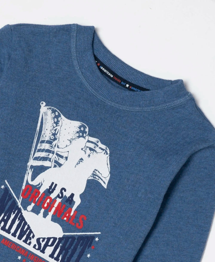 Super Combed Cotton Rich Graphic Printed Sweatshirt - Light Denim Melange-3
