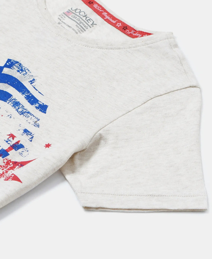 Super Combed Cotton Graphic Printed Short Sleeve T-Shirt - Cream Melange-3
