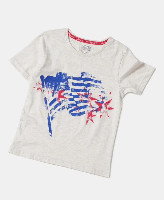 Super Combed Cotton Graphic Printed Short Sleeve T-Shirt - Cream Melange-5