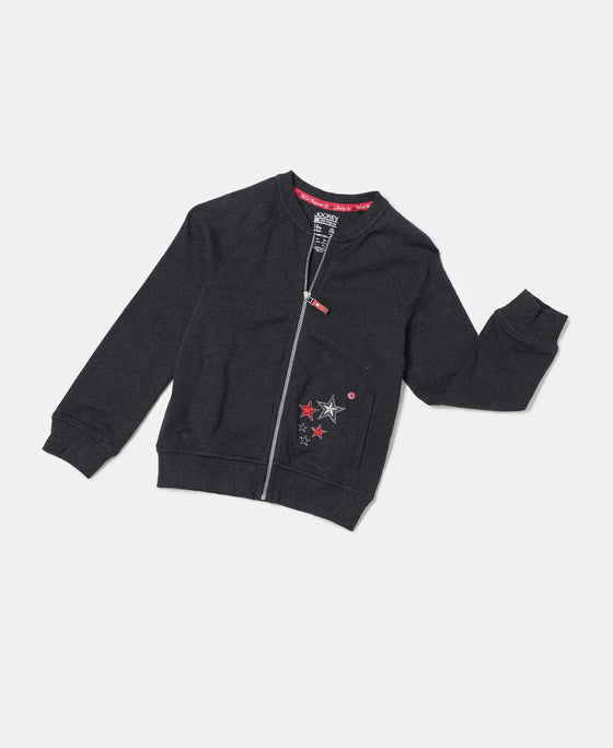 Super Combed Cotton Embroidery Design Jacket - Black Melange-5