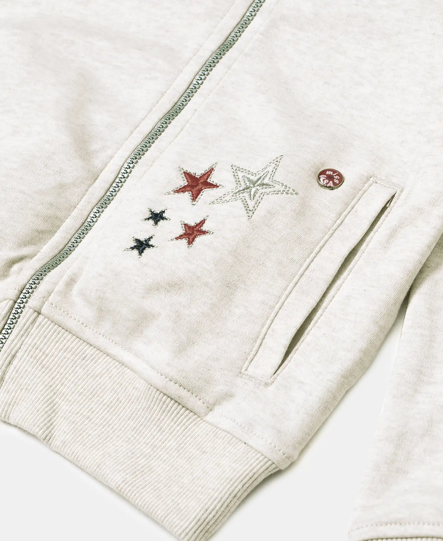 Super Combed Cotton Embroidery Design Jacket - Cream Melange-3
