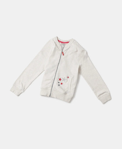 Super Combed Cotton Embroidery Design Jacket - Cream Melange-5