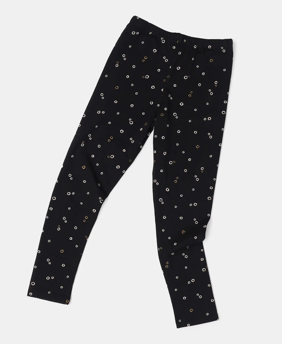 Super Combed Cotton Elastane Leggings - Black Printed-5