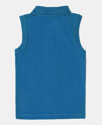 Super Combed Cotton Elastane Polo Neck Graphic Printed Tank Top - Maxi Blue-2